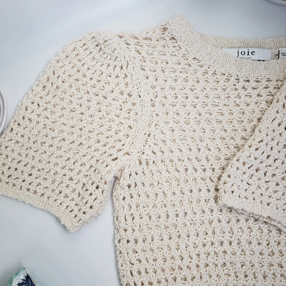 Joie Cream Open Weave Mesh Puffy Sleeves Fairycore Coquette sz Small